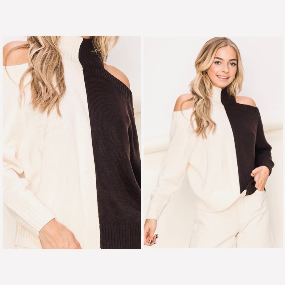 Color Block Cold Shoulder Sweater. Size Large